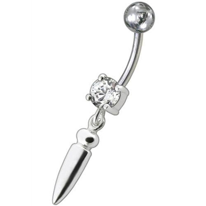 Silver bullet with Single Stone Fancy Jeweled Dangling Belly Ring