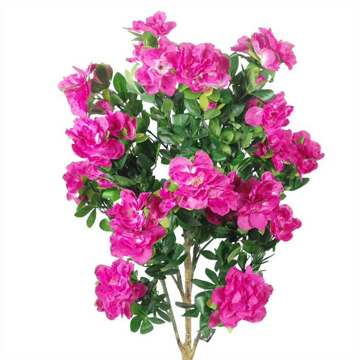 Premium 100cm Artificial Azalea Pink Flowers - Silver Metal Planter