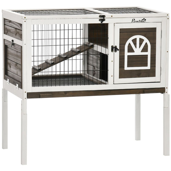 Rabbit Hutch Guinea Pig Cage with Slide-out Tray Openable Roof for Indoor Use