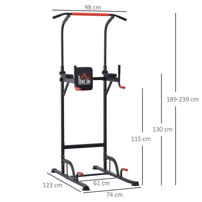 HOMCOM Power Tower Station with Dip Stand, Pull Up Bar Home Office Gym Training Workout Equipment