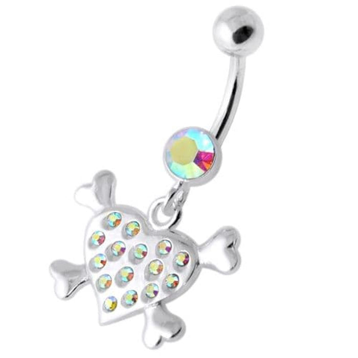 Multi Jeweled Heart Silver Navel Belly Banana