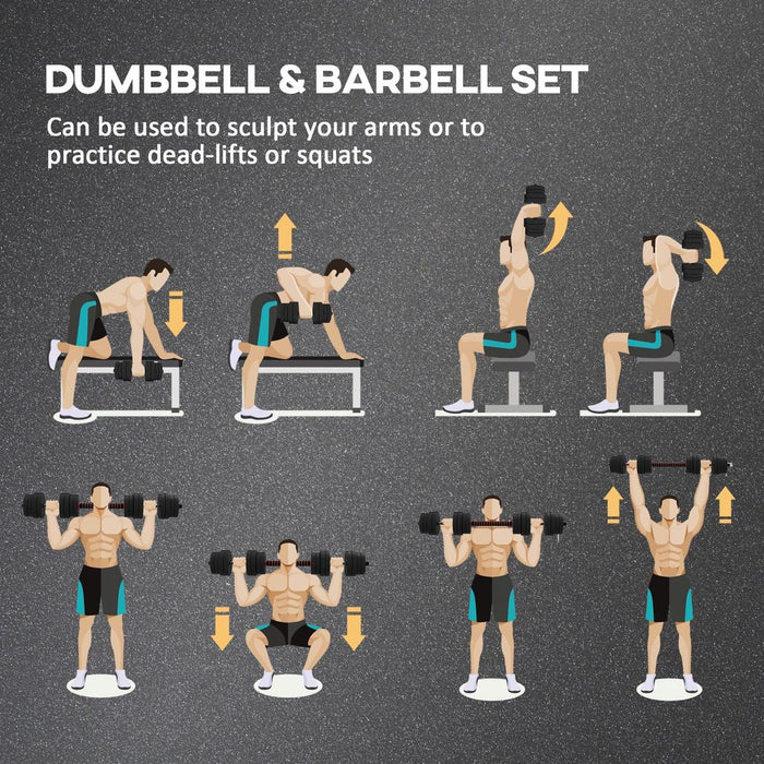 HOMCOM 30kg Adjustable 2 IN 1 Barbell Dumbbells Weight Set for Body Fitness