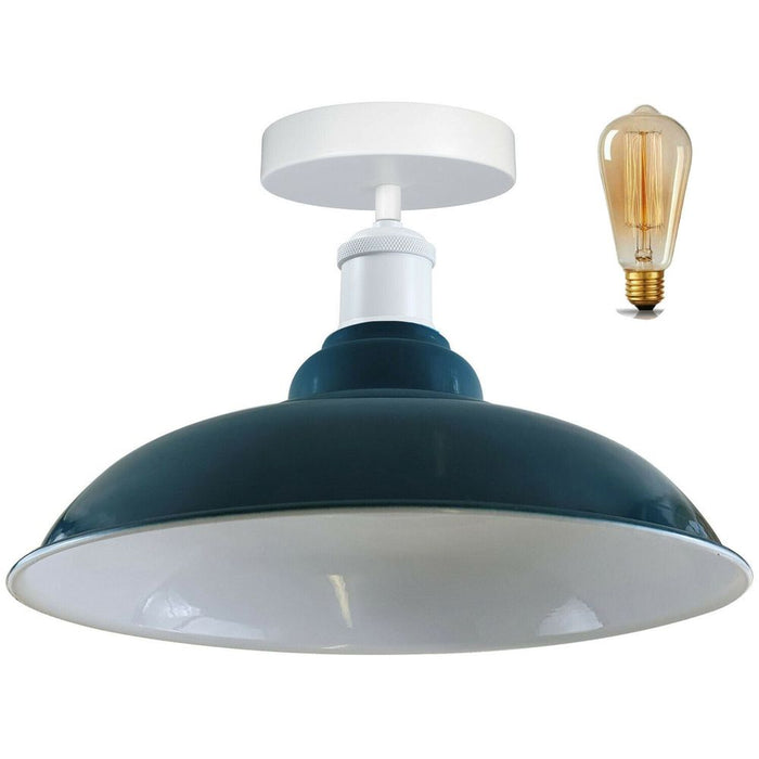 Industrial Style Ceiling Light - Metal Flush Mount Bowl Shade - Indoor Lighting - High Quality - Multiple Colors - E27 Bulb Compatible