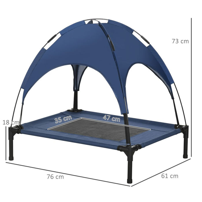 PawHut 76cm Elevated Dog Bed - Cooling Raised Pet Cot with UV Protection Canopy - Blue