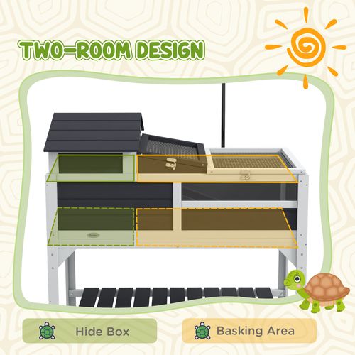 PawHut Tortoise House w/ Adjustable Lamp Holder, Openable Lid, Storage Shelf