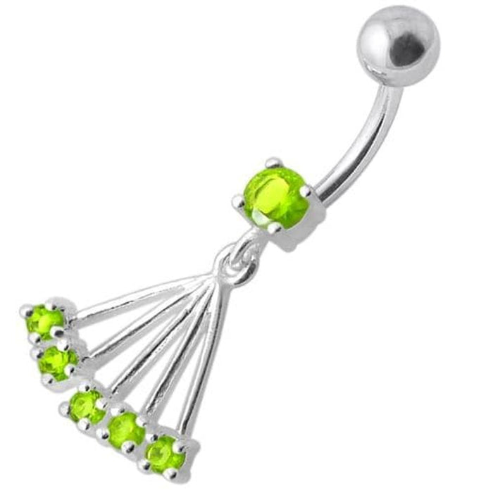 Navel Ring with Big Long Dangling Jeweled Chains With SS Curved Bar