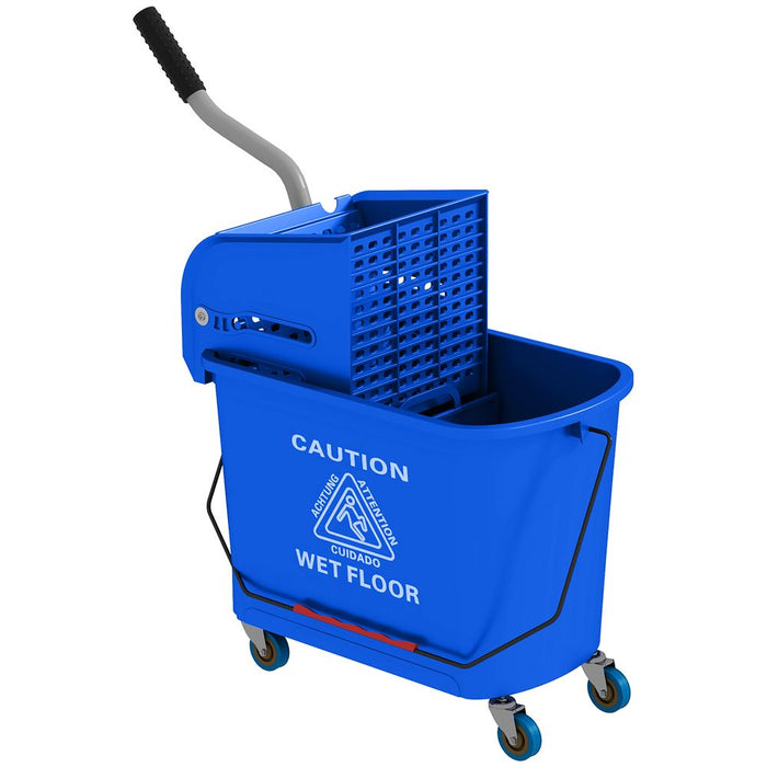 HOMCOM 20L Mop Bucket with Wringer Handle on Wheels for Floor Cleaning Blue