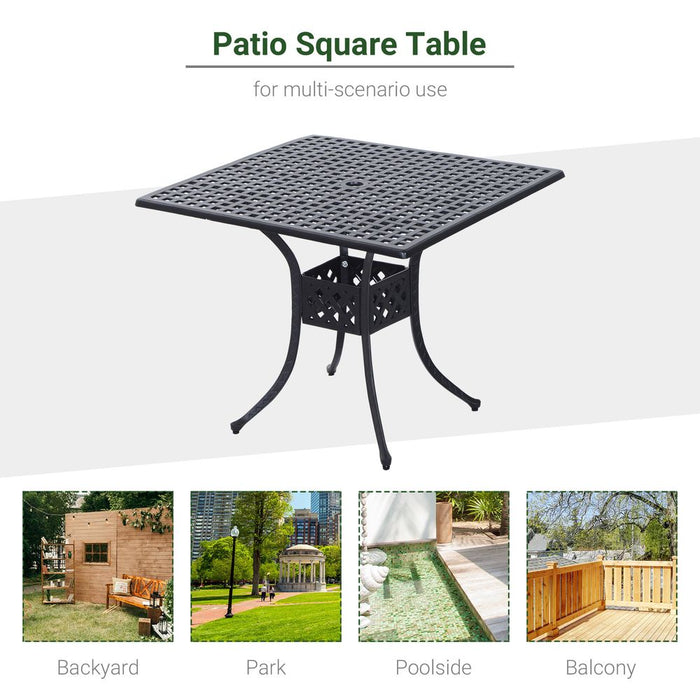 Outsunny Square Aluminium Outdoor Garden Dining Table with Umbrella Hole, Black