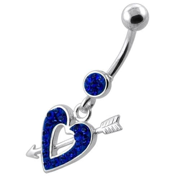 Multi Jeweled Heart and Arrow belly button ring