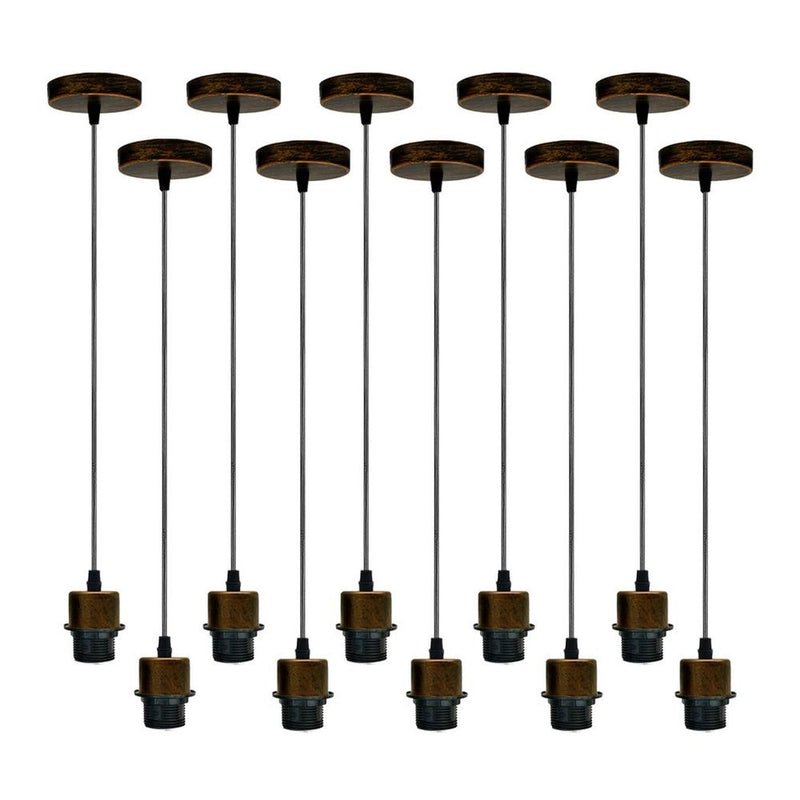 10 Pack Industrial Brushed Copper Pendant Light, Lampshade UK Holder Set