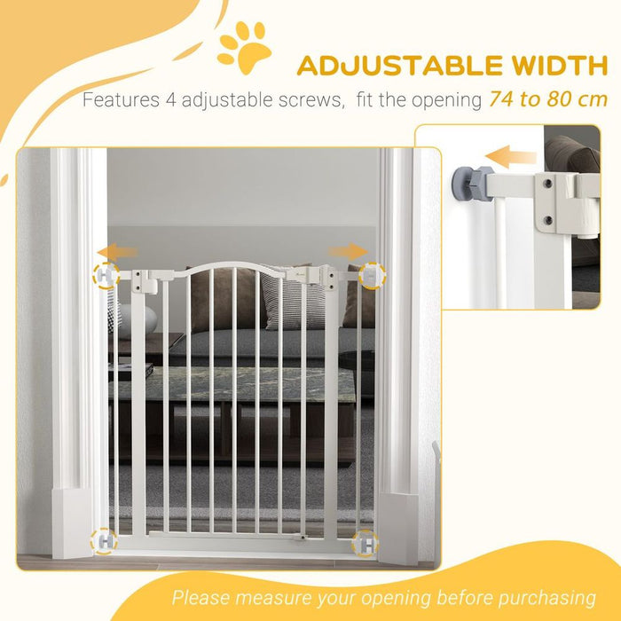 PawHut 74-80cm Adjustable Pet Gate Barrier- Auto-Close, Metal, High Quality