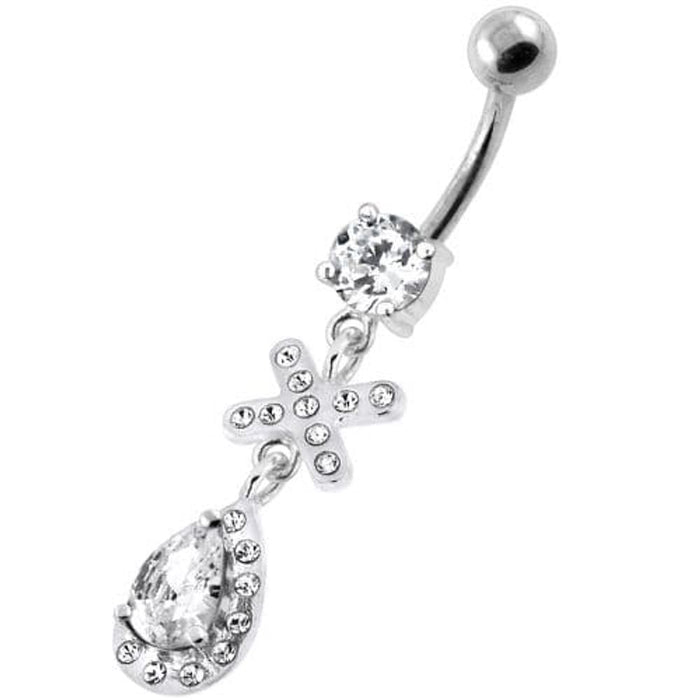 925 Sterling Silver Multi Jeweled Tear Drop Navel Belly Piercing