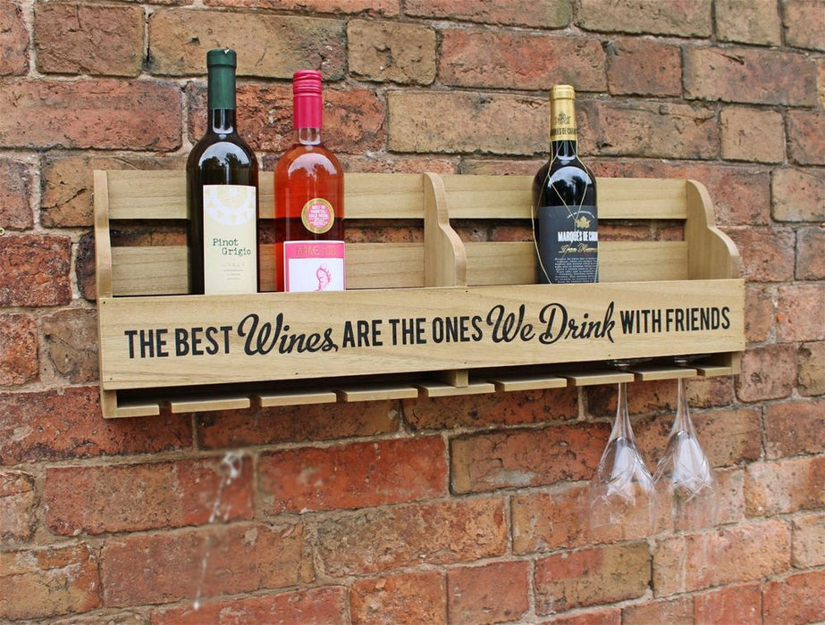 Premium Wall Hanging Wine Holder - Space for 8 Bottles & 8 Glasses - MDF - 73cm