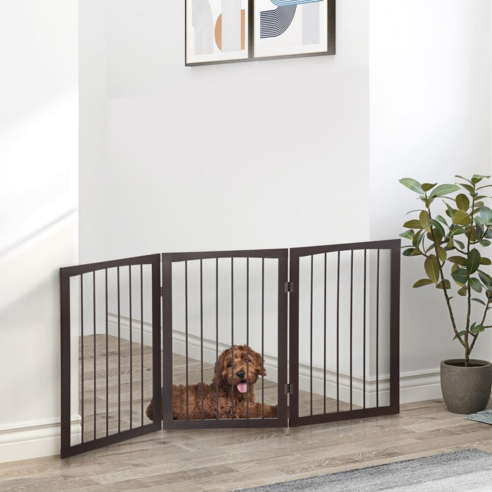 PawHut 3 Panel Pet Gate Wooden Foldable Dog Fence Indoor Free Standing Safety Gate Portable Separation Pet Barrier Guard