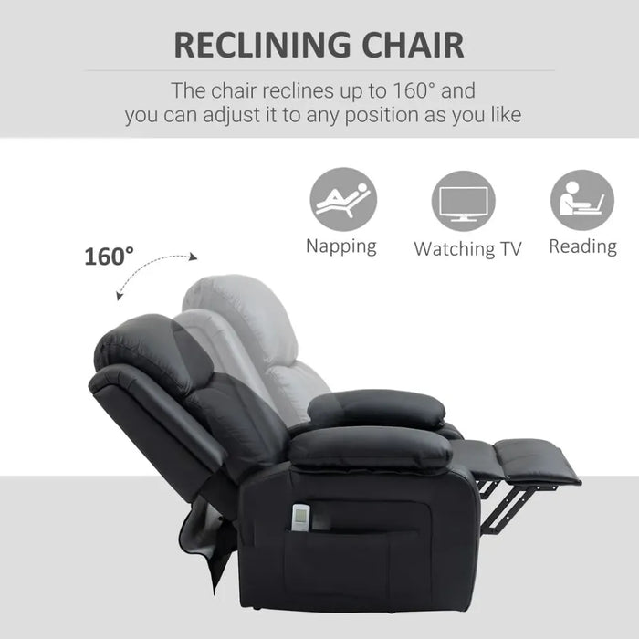 Premium Power Lift Recliner Chair, Massage & Vibration, Side Pocket, Black