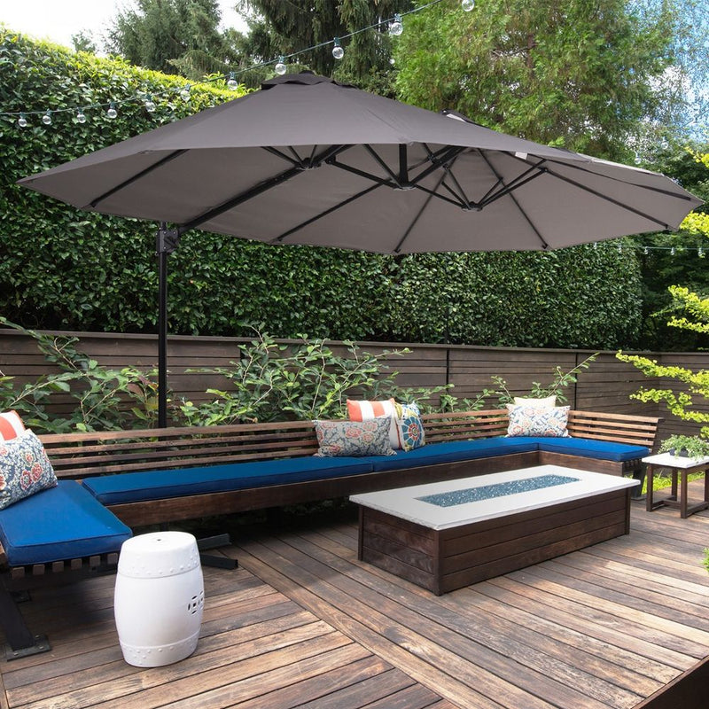 Large Outdoor Double Canopy Parasol w/ Steel Pole & 12 Support Ribs