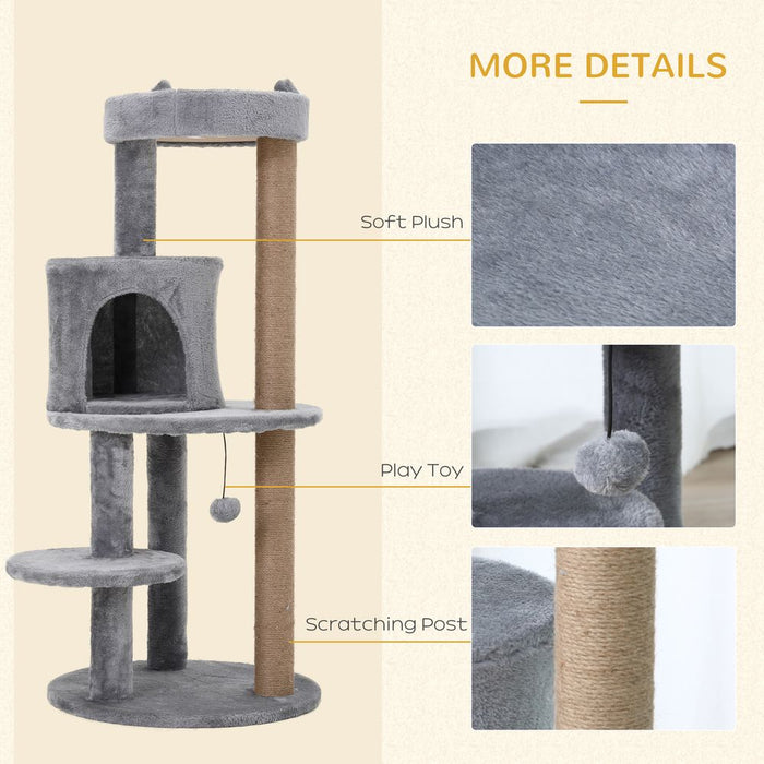 Deluxe Cat Activity Tree - 104cm Height - Grey: Scratching Posts, Ear Perch, House