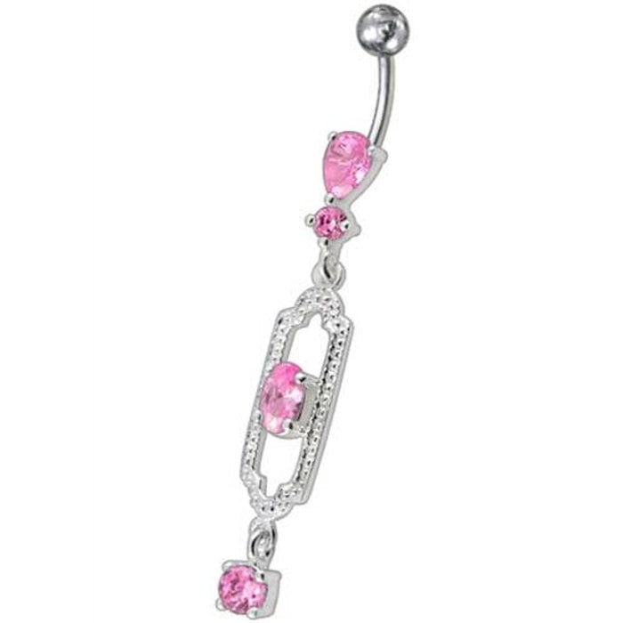 Fancy  Jeweled Dangling Curved Bar Navel Ring