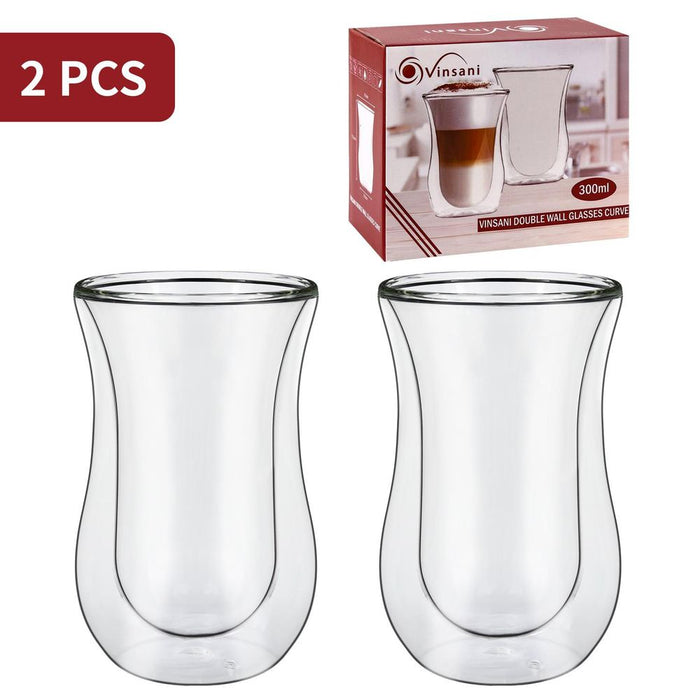 VINSANI Transparent Double Wall Glasses - Perfect for Hot & Cold Drinks - Minimalist Design - Set of 2 - Professional Seller