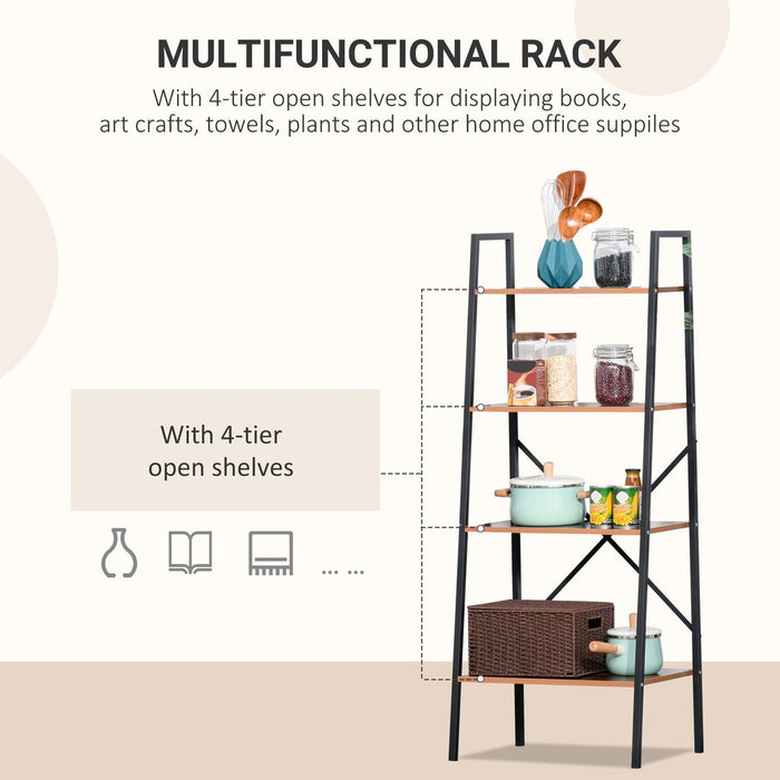 4-Tier Minimalistic Ladder Shelf Unit Steel Frame Home Display Storage