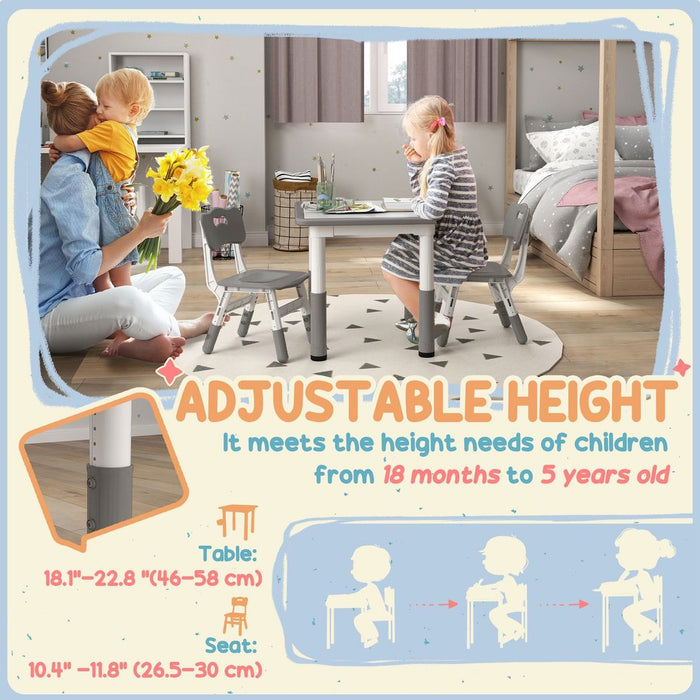 AIYAPLAY 3 Pcs Height Adjustable Kids Table and Chair Set for Playroom - Grey