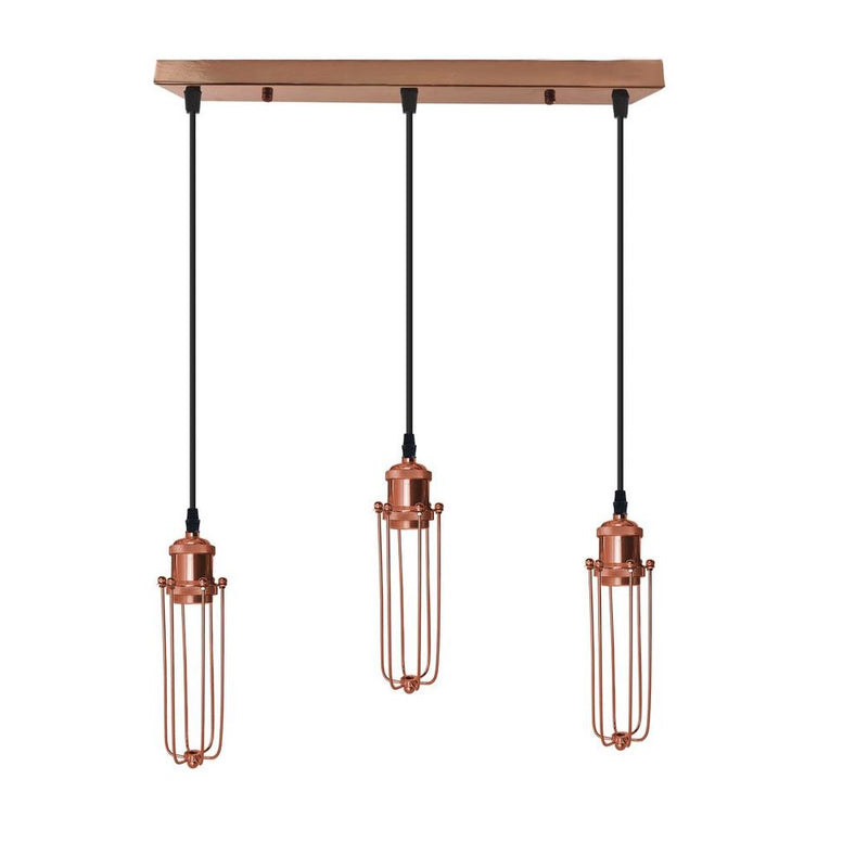 Vintage Industrial Style 3 Head Pendant Light with Wire Cage - Rose Gold Ceiling Lighting Fixture