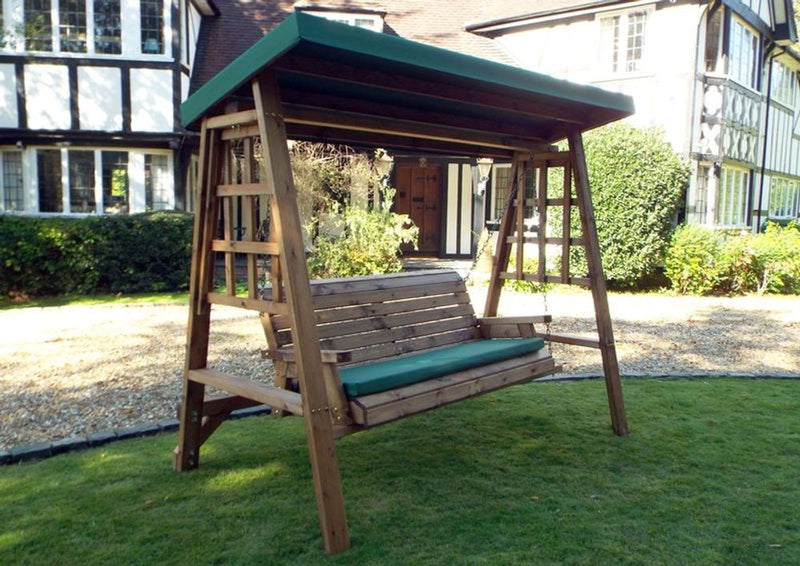 Dorset Three Seat Swing - Green, Removable Roof, Hand Finished, Robust Construction, Made in Britain, FSC Wood, Rustproof Bolting