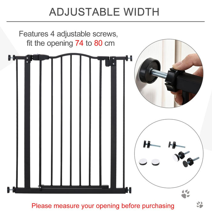 Adjustable Metal Pet Gate Safety Barrier w/ Auto-Close Door - Black