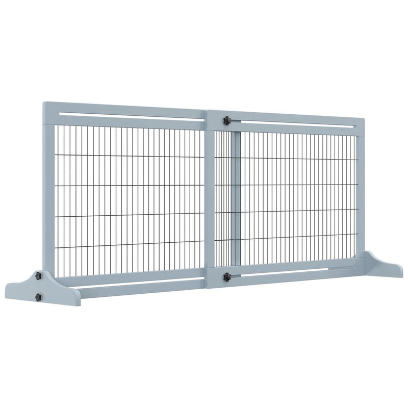 Adjustable Wooden Pet Gate Freestanding Dog Barrier for Doorway, Grey Pawhut