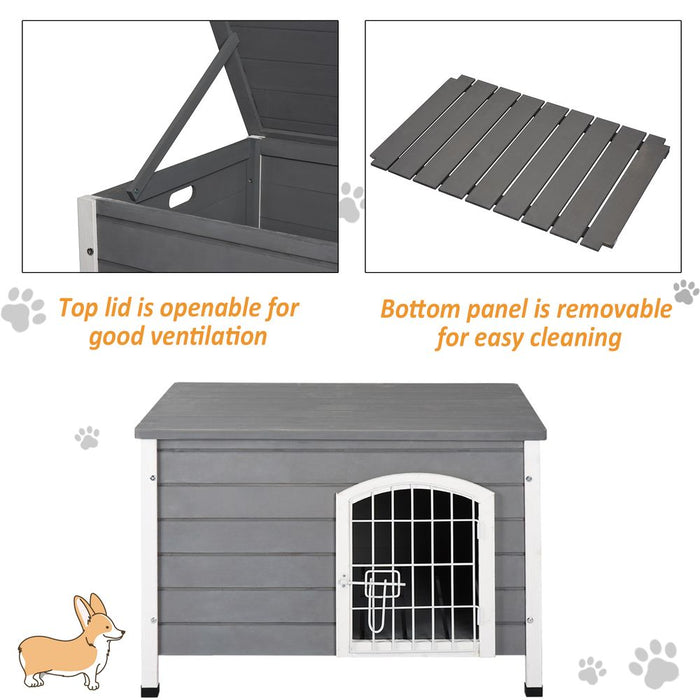 PawHut Wooden Dog Kennel Crate Pet House Wire Door Openable Top Removable Bottom Grey 80 x 55 x 53.5cm