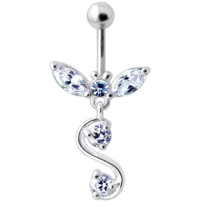 Fancy Jeweled  Silver Dangling Navel Ring