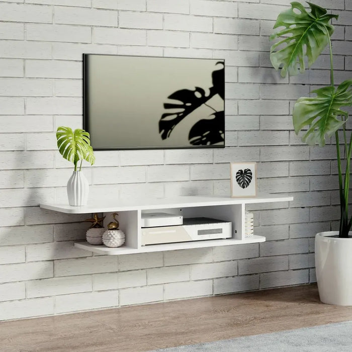 Floating TV Unit Stand Wall Mount Media Console, White - Space-saving, modern design with storage shelf