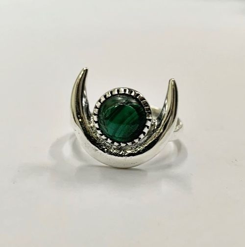Halo Half Moon Ring, Malachite