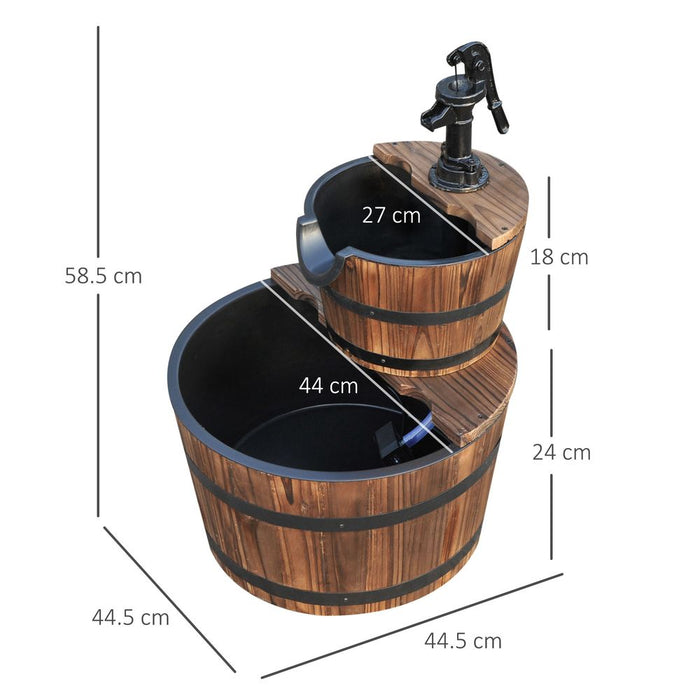 Wooden Water Pump Fountain, 2-Tier, Fir Wood/Steel - Soothing Waterfall Sound - Easy Assembly