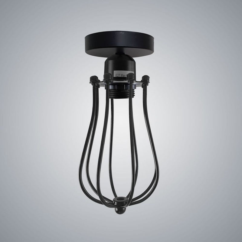 Vintage Industrial Geometric Balloon Shaped Wire Cage Ceiling Light