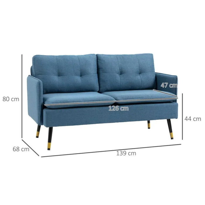 2 Seater Sofas for Living Room Fabric Couch Button Tufted Love Seat Dark Blue