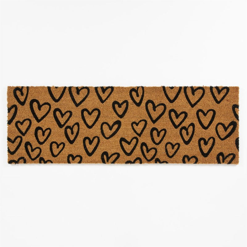 Astley Heart Print Coir Doormat - PVC Backed - 40x120cm - Natural - High Quality