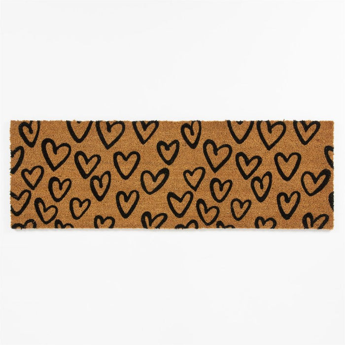 Astley Printed Hand Drawn Hearts PVC Backed Coir 40x120cm Natural Doormat