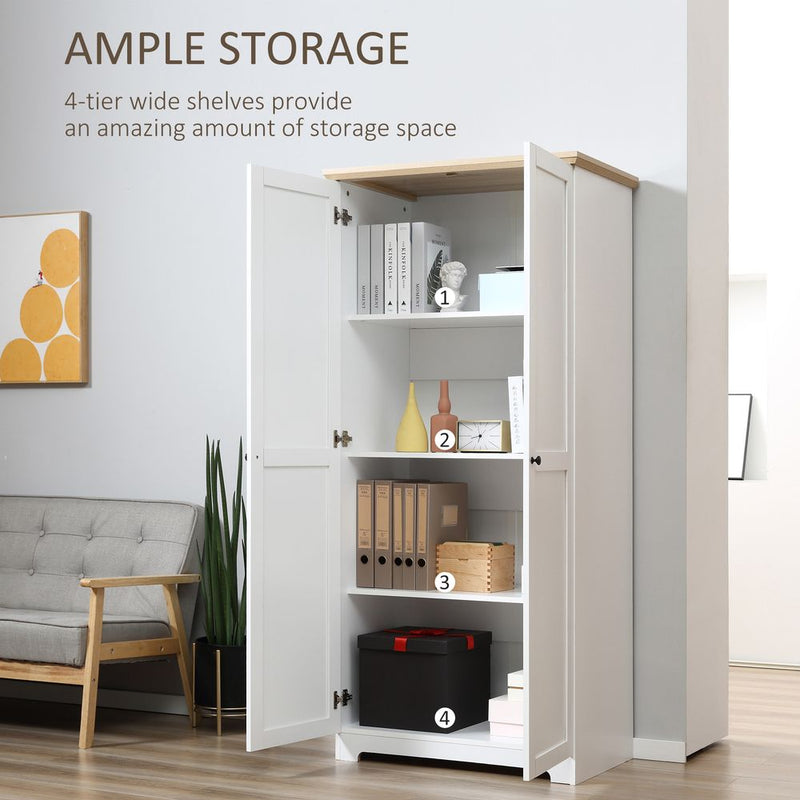 White Wooden Storage Cabinet - 172cm, 2 Doors, 4 Shelves - High Quality & Spacious