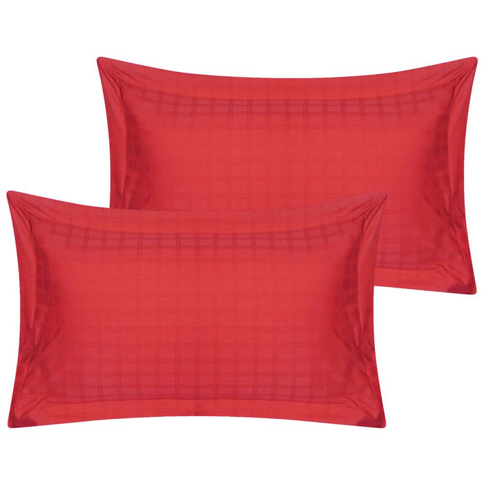 400TC - 100% Cotton Satin Stripe Check Pillowcase Pair Red