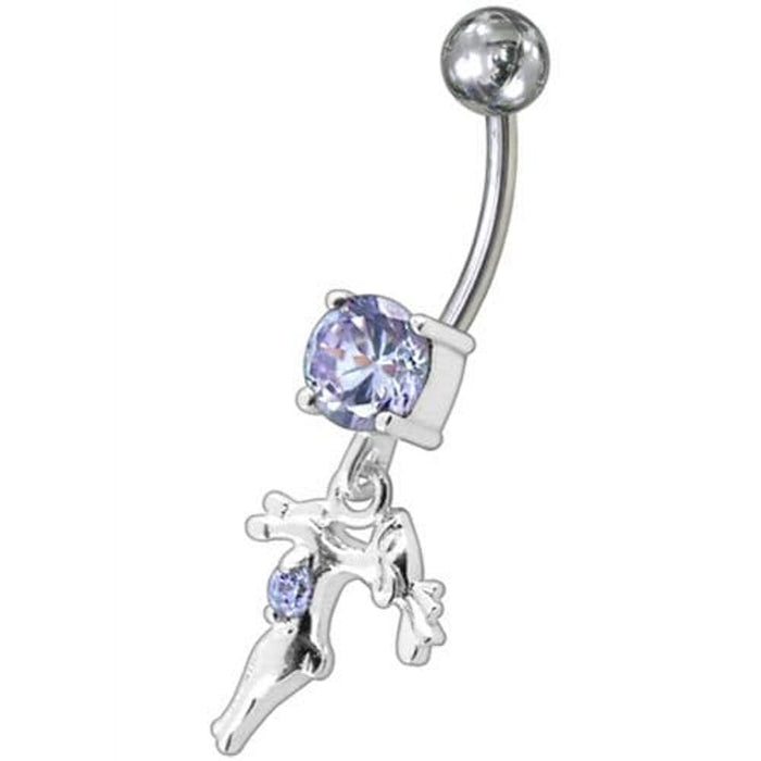 Fancy Jeweled With Single Stone Dangling Belly Ring