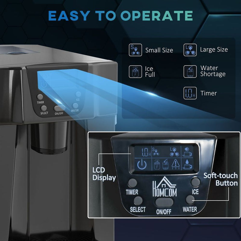 HOMCOM Ice Maker Machine and Water Dispenser No Plumbing Required Black