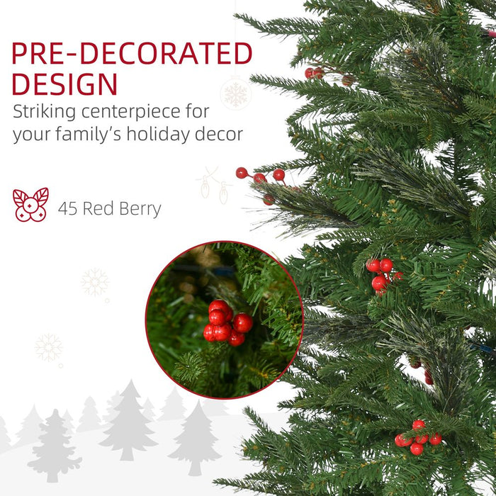 7ft Artificial Christmas Tree Holiday with Pencil Shape, Berries HOMCOM