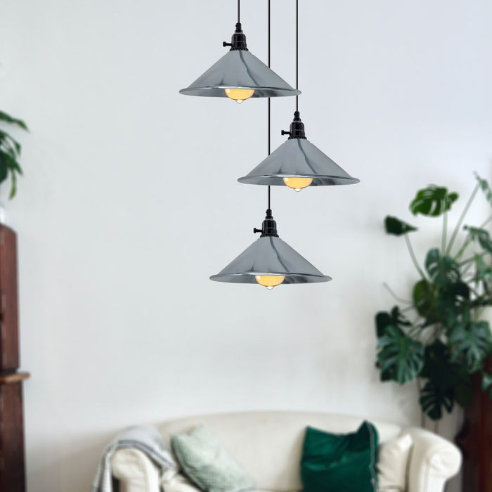 Industrial 3 Head Cluster Ceiling Pendant Light with Adjustable Cord -