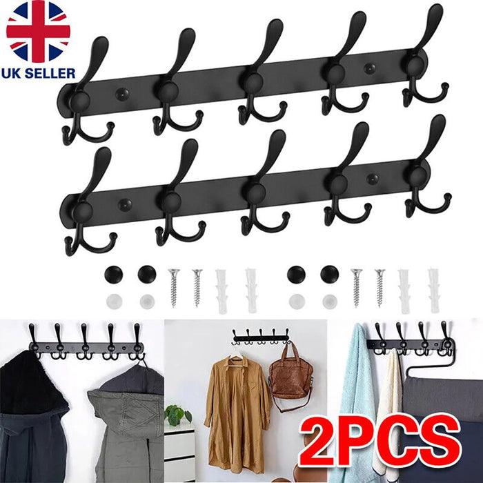 2x Clothes Coat Door Holder 5/15 Hooks Rack Hat Wall Hanger Rail Stainless Steel