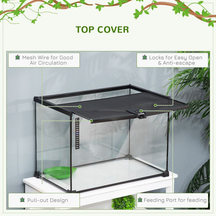 PawHut Glass Reptile Terrarium Insect Breeding Tank Vivarium Habitats with Thermometer for Lizards, Horned Frogs, Snakes, Spiders - Large 50 x 30 x 35cm