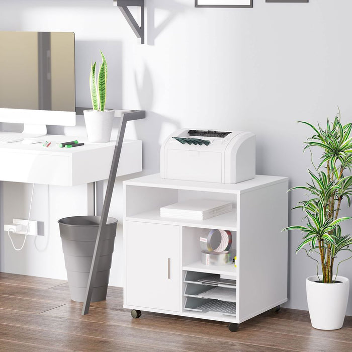 5-Compartment White Printer Stand with Storage - HOMCOM