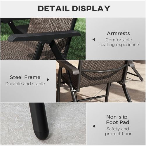 Outsunny Set of 4 Outdoor Rattan Folding Chair w/ Adjustable Backrest Brown