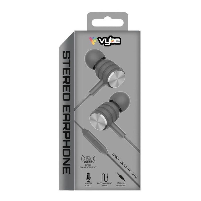 High-Fidelity Vybe Bass Earphones - One-Touch Remote, Space Grey