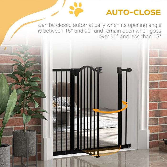 PawHut Adjustable Metal Pet Gate - Auto-Close, Black